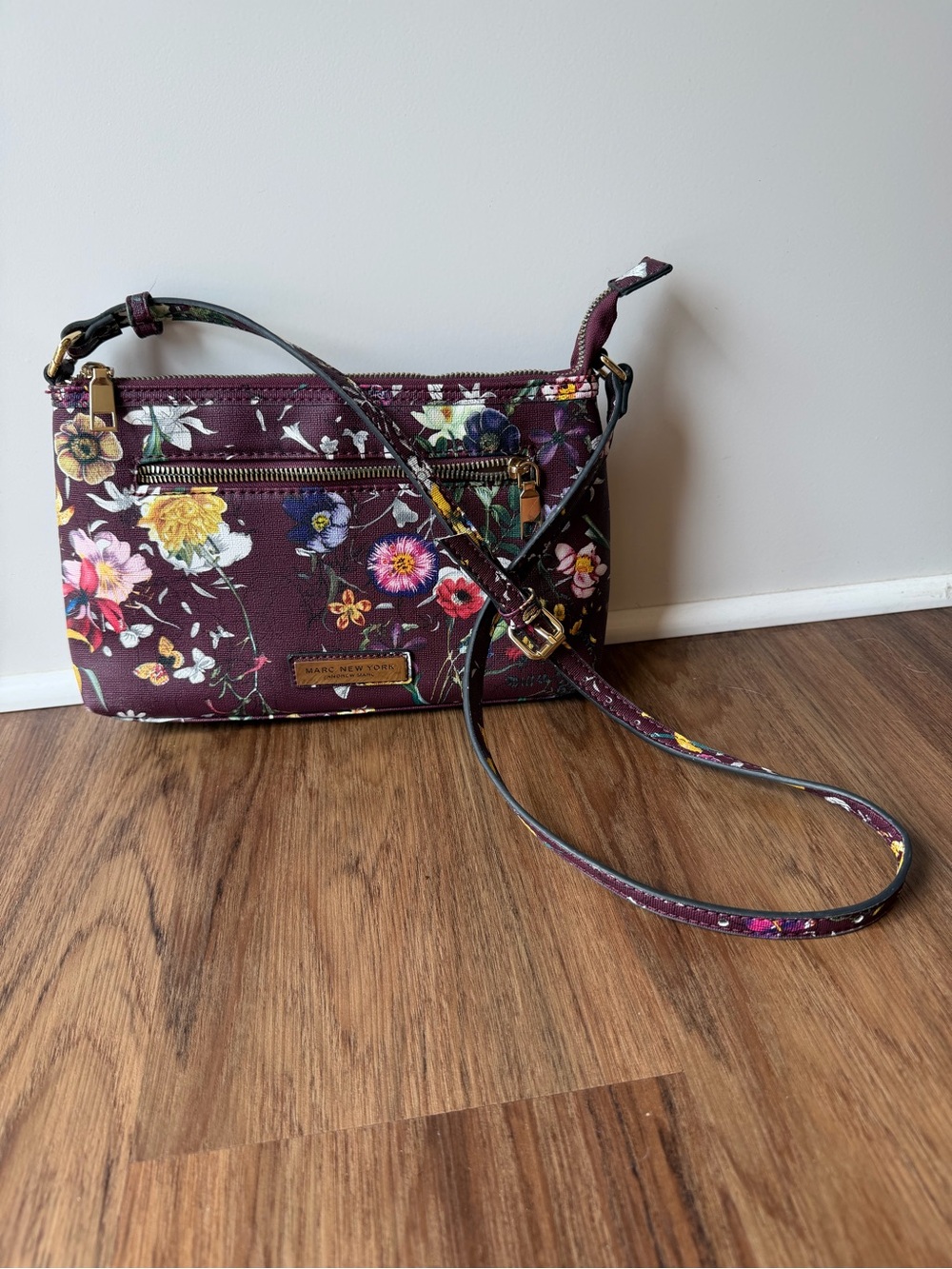 Marc New York Plum Floral Crossbody with Gold Hardware
